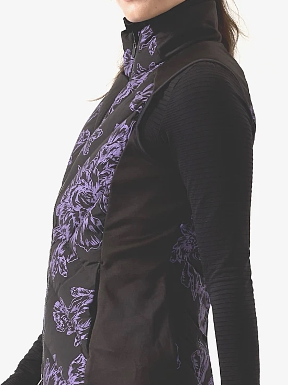 Athleta Inlet Reflective Astral Bloom Purple/Black Quilted Vest Women SZ. Large - Picture 2 of 9